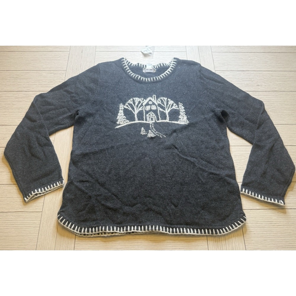 Christopher & Banks Hand Embroidered Gray W/ Contrast‎ Stitch Crewneck NWT Sz L